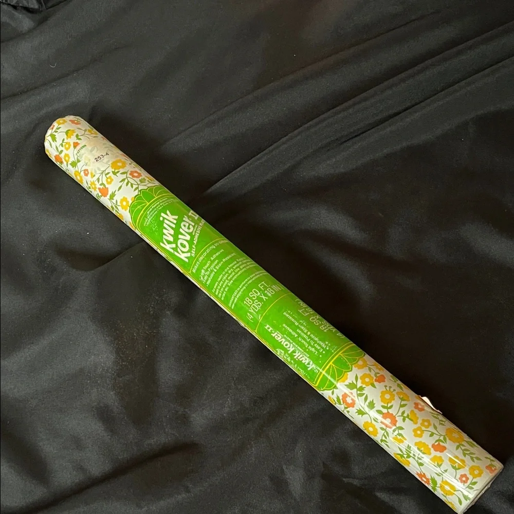 Vtg NOS Kwik Kover II Plastic Self Adhesive Shelf Liner Roll 70s Floral MCM